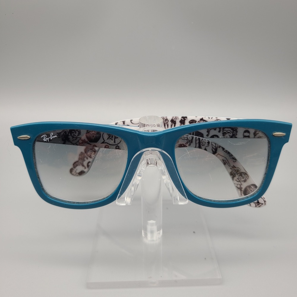 Ray-Ban Wayfarer Special Series RB2140 1044/32 Teal Blue Comic Print Sunglasses